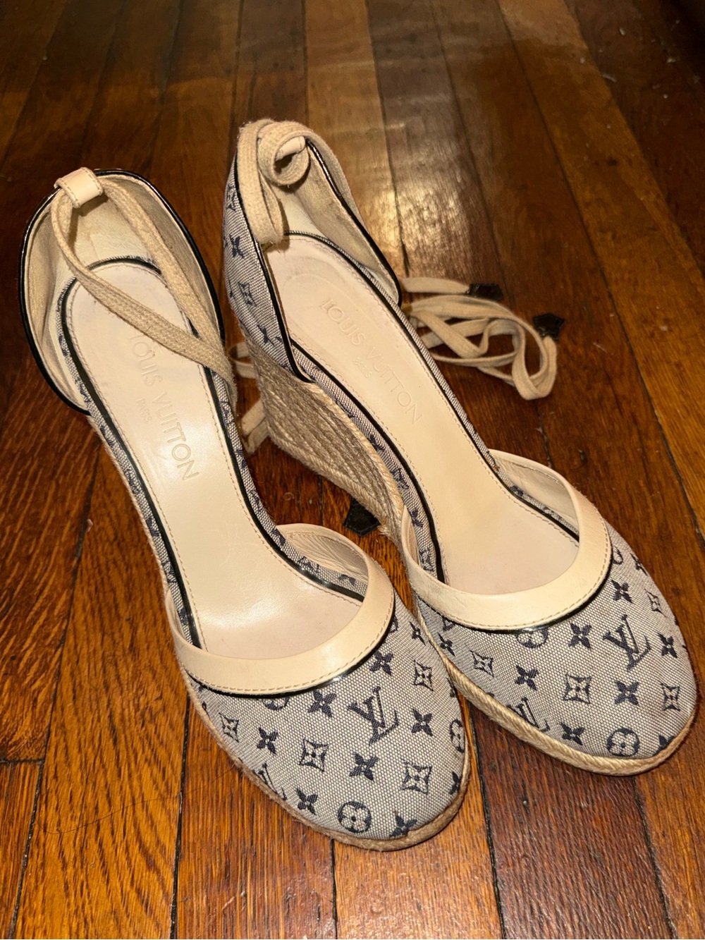 Louis Vuitton logo blue denim espadrilles s 40